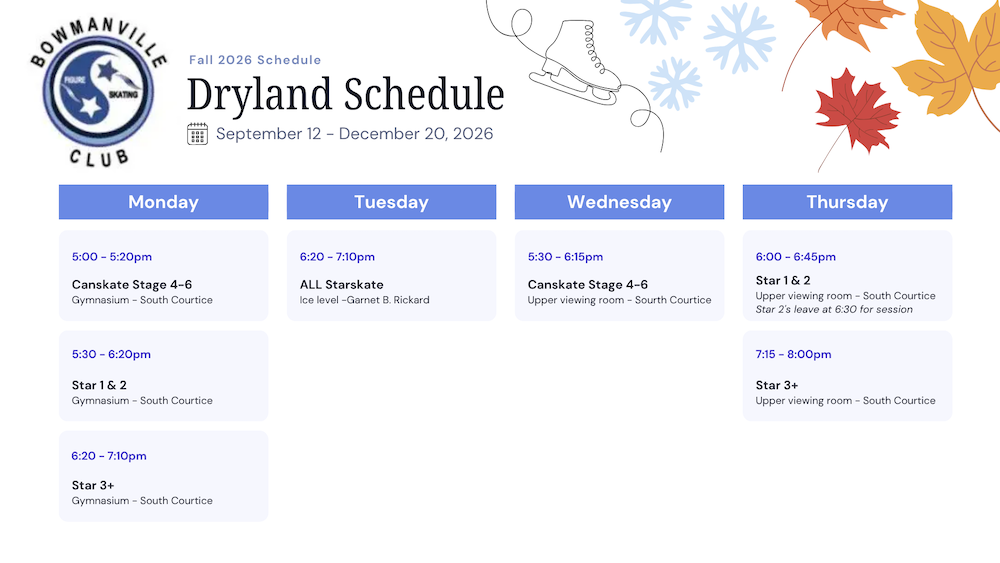 Fall 2026 Dryland Schedule
